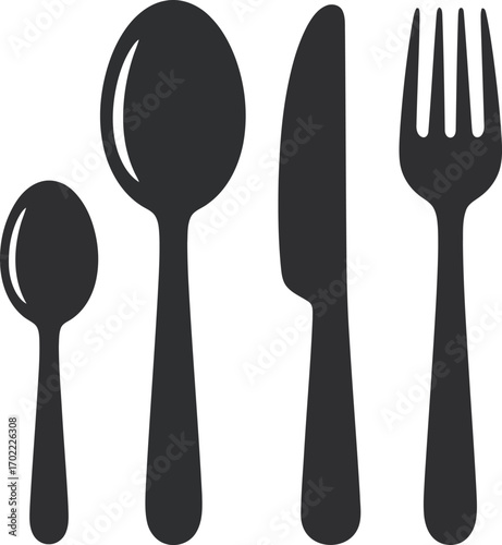 Modern cutlery set silhouette dining utensils flatware vector vector