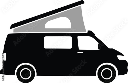 Pop top camper van silhouette - mobile home travel adventure icon vector