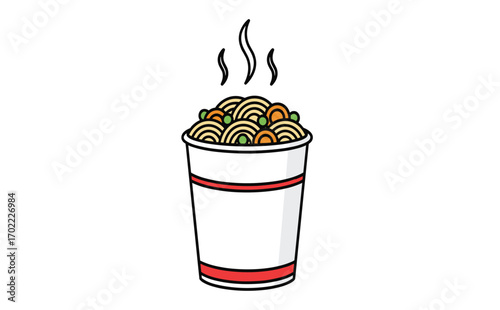 Delicious Hot Noodles in Takeout Cup with Steaming Vegetables