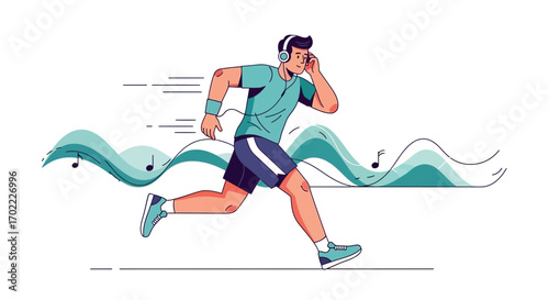 Active Runner Listening To Music With Headphones and Enjoying Every Single Moment