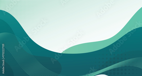 Abstract background with blue and teal waves in dynamic flow illustration. Smooth blending gradient wallpaper for company or corporate banner, meeting, and presentation