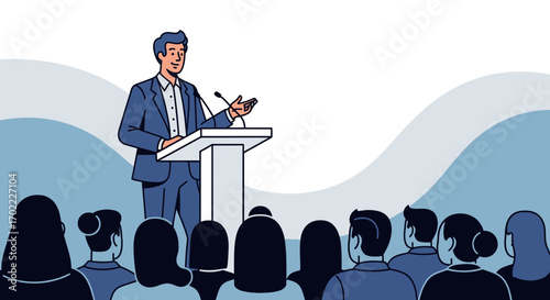 A Confident Public Speaker Addressing an Audience During a Professional Presentation