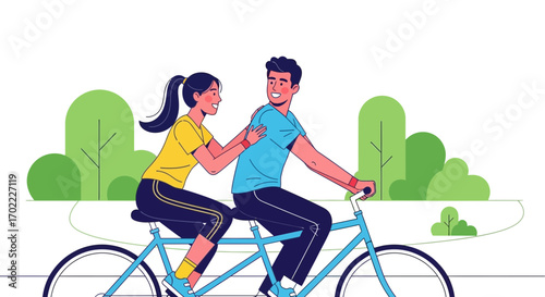 A Couple Enjoying a Tandem Bicycle Ride in a Park during a Sunny Day