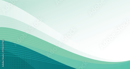 Abstract background with blue and teal waves in dynamic flow illustration. Smooth blending gradient wallpaper for company or corporate banner, meeting, and presentation