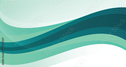 Abstract background with blue and teal waves in dynamic flow illustration. Smooth blending gradient wallpaper for company or corporate banner, meeting, and presentation
