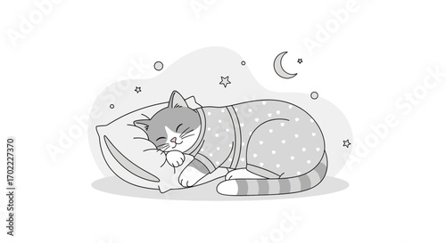 Adorable Cat Comfortably Sleeping on a Pillow Under the Stars: Pure Relaxation