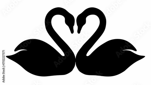 Silhouette illustration of two swans facing each other forming a heart shape with their necks and heads