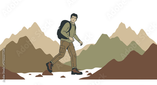 Adventurer Exploring Mountain Ranges Depicted Outdoors Representing Nature's Grandeur
