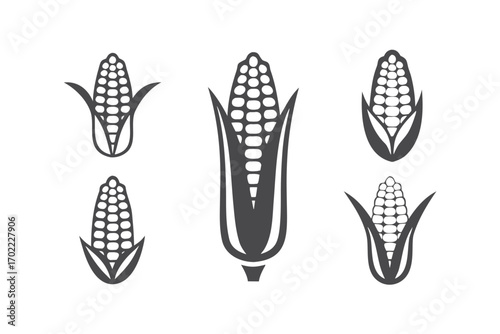 Isolated Corncob Icons, Agricultural Maize Harvest, Fresh Ingredient,