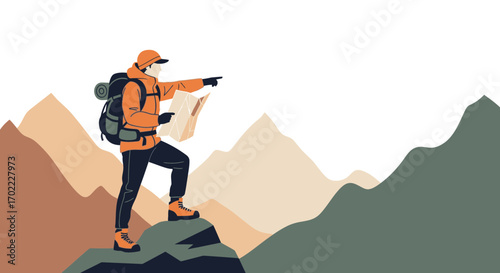 Adventurous Explorer Seeking Direction While Navigating Majestic Mountain Terrain