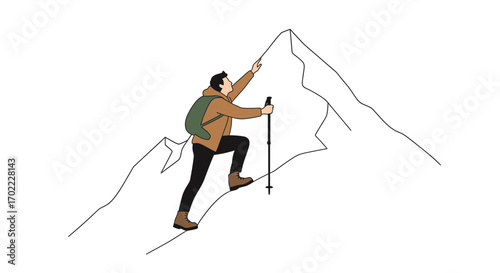 Adventurous Mountain Ascension: A Climber's Triumph Reaching the Peak's Summit Illustration