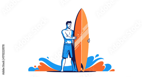Adventurous Surfer: A Colorful Illustration of Summer Fun and Beach Life