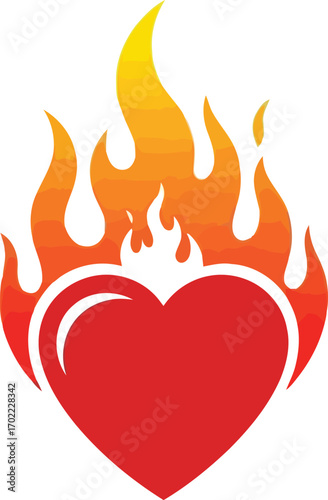 Fiery red heart symbol burning love passion emotion abstract art vector