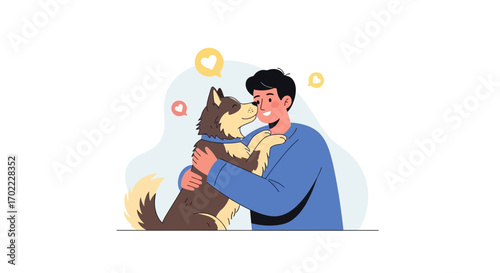 Affectionate Depiction Of Owner Bonding With Adorable Dog In Vector Style Illustration