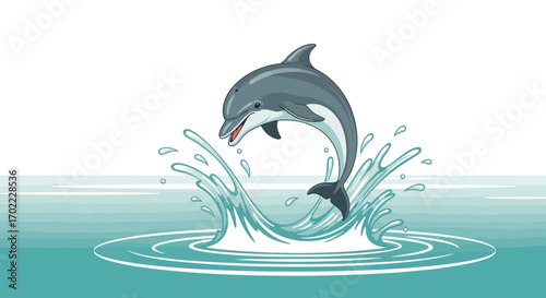 A Jumping Dolphin Joyfully Breaching the Surface Creating a Beautiful Artistic Image