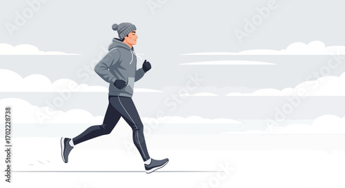 An Athlete Embraces Winter Running, Feeling Energy While Training In Cold Weather Outdoors