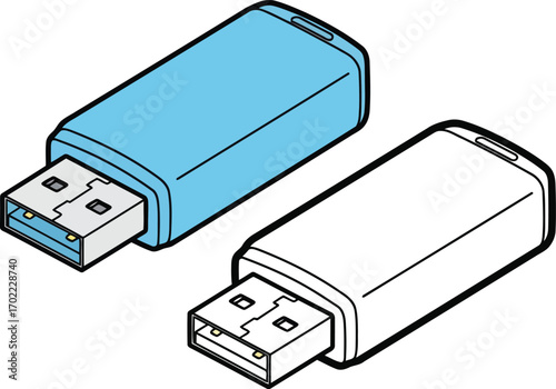 Blue usb drive and outline icon vector