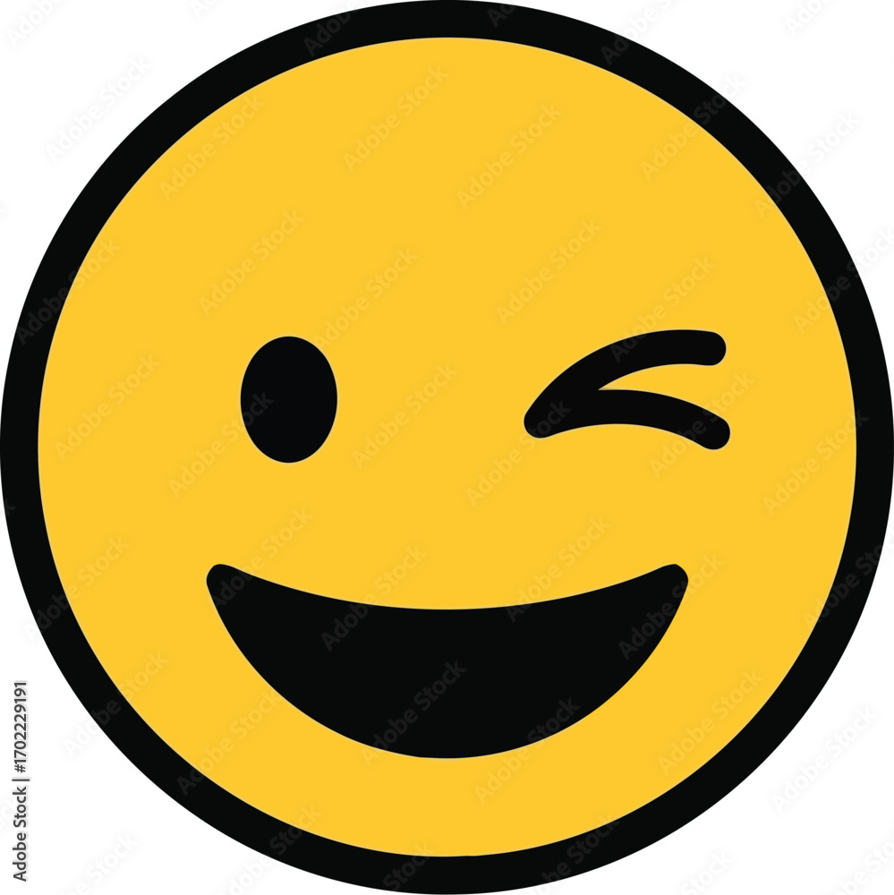 Fototapeta premium Smiling winking emoji face happy joyful expression cartoon icon vector