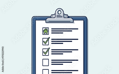 Detailed Checklist on Clipboard with House Icon for Home Inspection