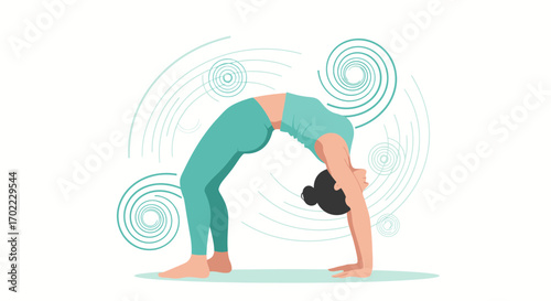 An illustration of a woman doing yoga pose with a white background in a studio