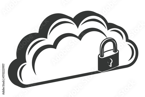 Isolated Padlock in Cloud Outline, Symbolizing Security on White Background