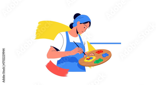 An Illustrator Crafting Art With A Brush And Palette, A Colorful And Creative Illustration