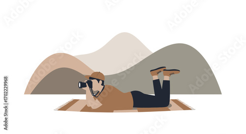 A Photographer Captures Majestic Mountain Vista While Relaxing On The Ground