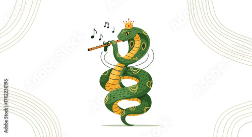 A Regal Reptile Serenade: A Crowned Cobra Playing a Flute in a Melodious Performance