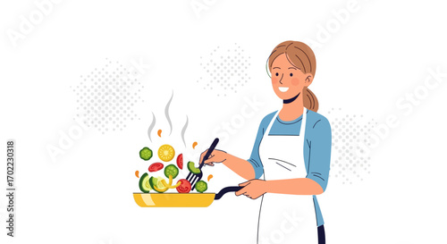 Animated Cook Preparing Healthy Meal With Fresh Vegetables, A Health Food Approach