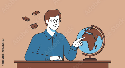 A Smiling Teacher With a Globe and Books, Conceptualising Geography and Learning