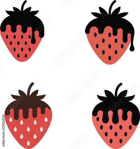 Set of strawberries with chocolate and fresh fruits illustration