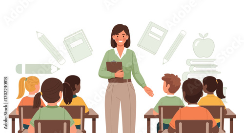A Teacher Explains Lessons To Students In A Classroom Setting And Teaching Enviroment