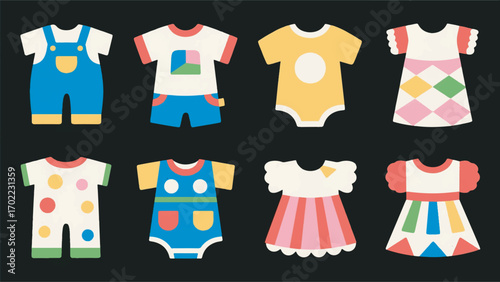 illustration of various types of baby clothes vector design template