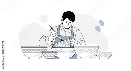 Artist Painting Ceramic Bowls With Delicate Patterns Artistic Ceramic Art Crafting