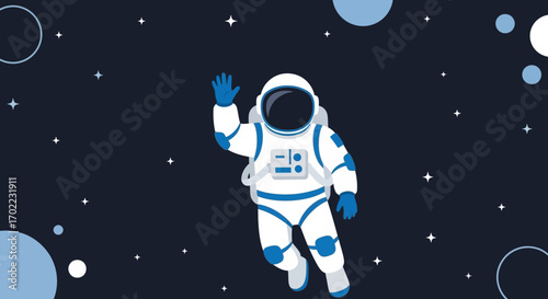 Astronaut Floating in Space with Stars and Planets Digital Illustration