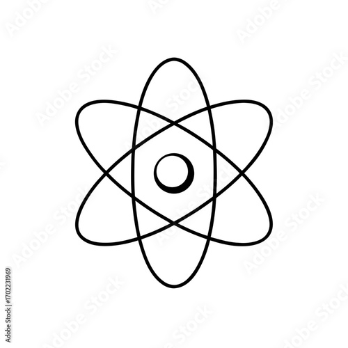 Stylized atom symbol with orbiting electrons