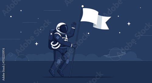 Astronaut Planting Flag On New Planet Signifying Exploration And Discovery In Space