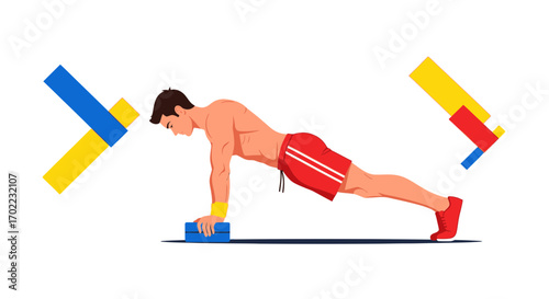 Athlete Elevating Fitness with Push-Up, Illustrated Exercise for Physical Health and Wellbeing