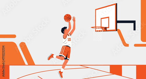 Athlete Executes Basketball Shot Perfecting Technique Aiming At The Hoop And Scoring