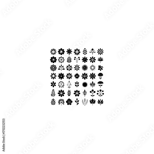 Set of flowers in a vase silhouette vector on white background 
