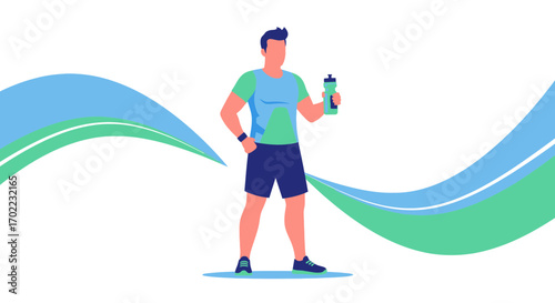 Athlete holding a water bottle, fitness illustration on a white background no symbols