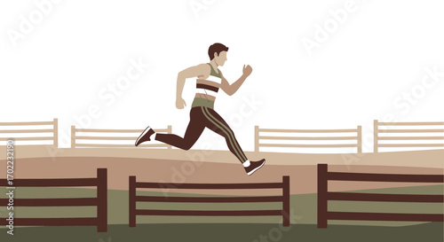 Athlete Jumps Obstacles Against A Neutral Background Showing Action And Determination