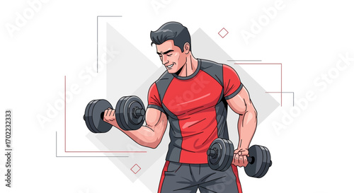 Athlete Performing Dumbbell Curl Exercise for Arm Strength and Muscle Activation Practice