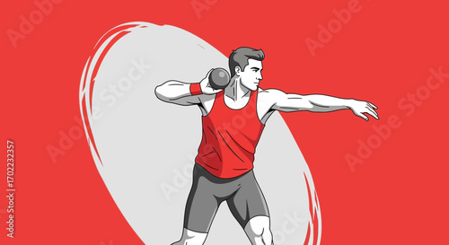 Athlete Performing Shot Put In Action Silhouette Against A Vibrantly Hued Background