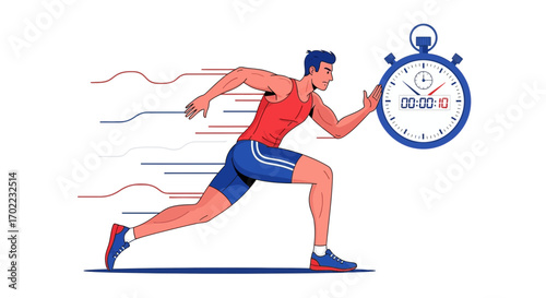 Athlete sprinting with a stopwatch, signifying time management and fitness achievements