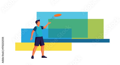 Athlete Throwing Disc In Modern Illustration Over Geometric Shapes and Abstract Background
