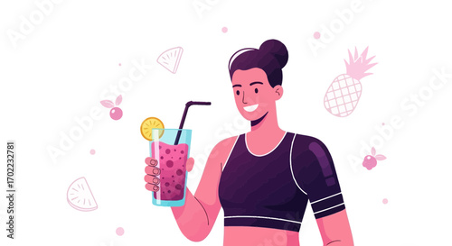 Attractive Female Drinks Healthy Smoothie: A Refreshing Beverage and Wellness Concept Design