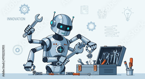 Automated Innovation and Technical Mastery Depicted Through Robotic Repair And Tooling