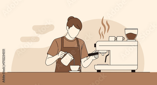 Barista Crafting Coffee: An Artistic Depiction of Espresso Preparation and Barista Skills