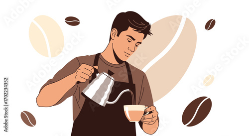 Barista Crafting Coffee Pours, Serving Espresso Drinks Within Chic Cafe Setting Now Ready